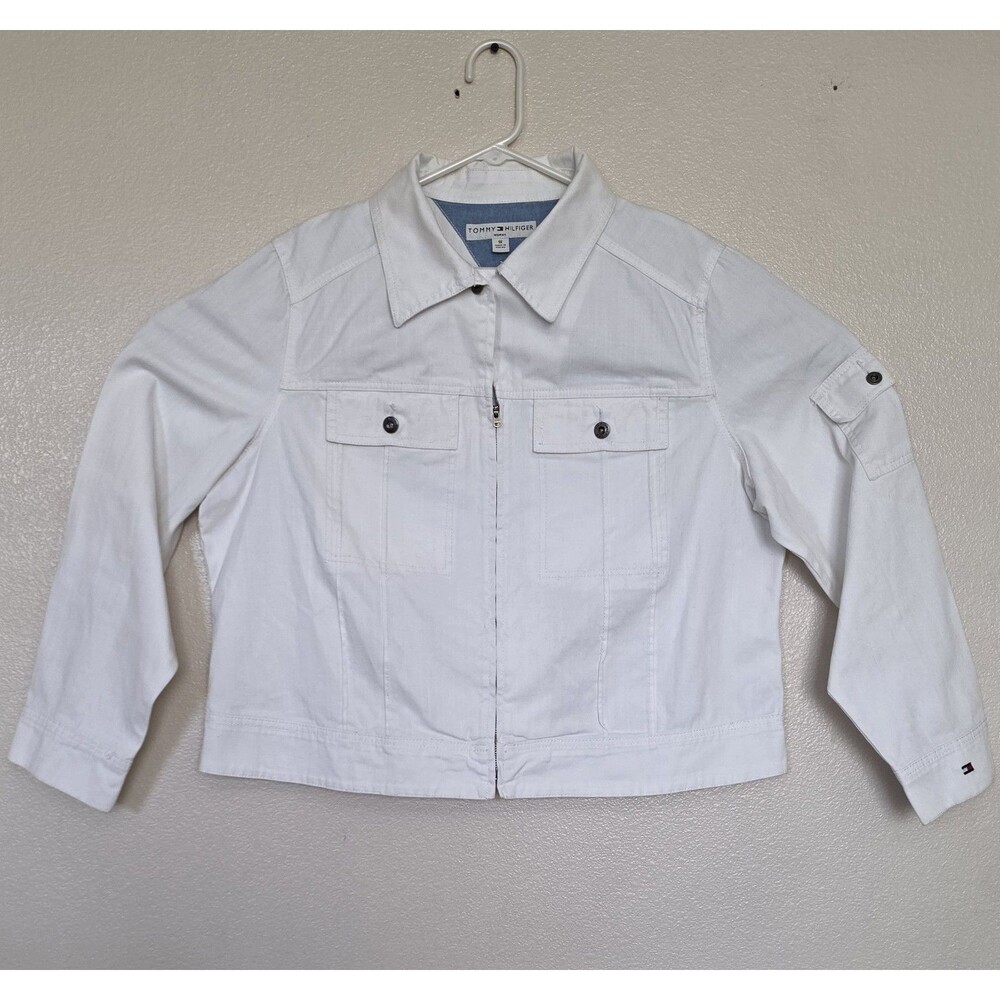 Tommy Hilfiger Woman 1x White Lightweight Denim Jacket Zip Up Front Pockets NWOT